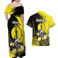 Personalised New Caledonia Day Couples Matching Off Shoulder Maxi Dress and Hawaiian Shirt Kanaky Flag Coat Of Arms Polynesian Pattern LT05 - Polynesian Pride