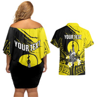Personalised New Caledonia Day Couples Matching Off Shoulder Short Dress and Hawaiian Shirt Kanaky Flag Coat Of Arms Polynesian Pattern LT05 - Polynesian Pride