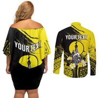 Personalised New Caledonia Day Couples Matching Off Shoulder Short Dress and Long Sleeve Button Shirt Kanaky Flag Coat Of Arms Polynesian Pattern LT05 - Polynesian Pride