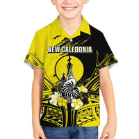 Personalised New Caledonia Day Family Matching Summer Maxi Dress and Hawaiian Shirt Kanaky Flag Coat Of Arms Polynesian Pattern LT05 Son's Shirt Yellow - Polynesian Pride