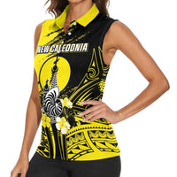 Personalised New Caledonia Day Women Sleeveless Polo Shirt Kanaky Flag Coat Of Arms Polynesian Pattern LT05 - Polynesian Pride