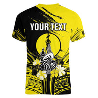 Personalised New Caledonia Day Women V-Neck T-Shirt Kanaky Flag Coat Of Arms Polynesian Pattern LT05 - Polynesian Pride