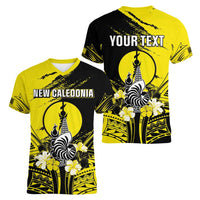 Personalised New Caledonia Day Women V-Neck T-Shirt Kanaky Flag Coat Of Arms Polynesian Pattern LT05 - Polynesian Pride