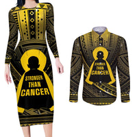 Personalised Polynesia Childhood Cancer Awareness Couples Matching Long Sleeve Bodycon Dress and Long Sleeve Button Shirt You Are Stronger Than Cancer LT05 Black - Polynesian Pride