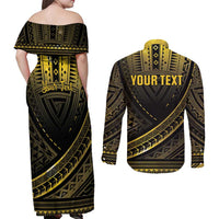 Personalised Polynesia Childhood Cancer Awareness Couples Matching Off Shoulder Maxi Dress and Long Sleeve Button Shirt You Are Stronger Than Cancer LT05 - Polynesian Pride