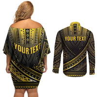 Personalised Polynesia Childhood Cancer Awareness Couples Matching Off Shoulder Short Dress and Long Sleeve Button Shirt You Are Stronger Than Cancer LT05 - Polynesian Pride