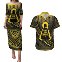 Personalised Polynesia Childhood Cancer Awareness Couples Matching Puletasi and Hawaiian Shirt You Are Stronger Than Cancer LT05 Black - Polynesian Pride