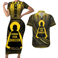 Personalised Polynesia Childhood Cancer Awareness Couples Matching Short Sleeve Bodycon Dress and Hawaiian Shirt You Are Stronger Than Cancer LT05 Black - Polynesian Pride