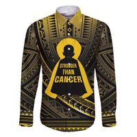 Personalised Polynesia Childhood Cancer Awareness Family Matching Off The Shoulder Long Sleeve Dress and Hawaiian Shirt You Are Stronger Than Cancer LT05 Dad's Shirt - Long Sleeve Black - Polynesian Pride
