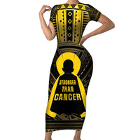 Personalised Polynesia Childhood Cancer Awareness Family Matching Short Sleeve Bodycon Dress and Hawaiian Shirt You Are Stronger Than Cancer LT05 Mom's Dress Black - Polynesian Pride