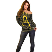 Personalised Polynesia Childhood Cancer Awareness Off Shoulder Sweater You Are Stronger Than Cancer