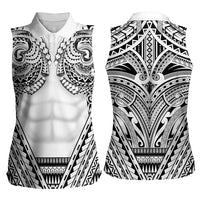 Polynesian Tattoo Inspired Cosplay Costume Women Sleeveless Polo Shirt Tribal Warrior White LT05 - Polynesian Pride