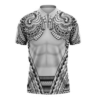 Polynesian Tattoo Inspired Cosplay Costume Zipper Polo Shirt Tribal Warrior White - Polynesian Pride