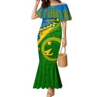 Malampa Day Family Matching Mermaid Dress and Hawaiian Shirt Sand Drawing Vanuatuan Pattern LT05 Mom's Dress Green - Polynesian Pride