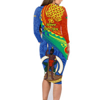 Tafea Day Family Matching Long Sleeve Bodycon Dress and Hawaiian Shirt Sand Drawing Vanuatuan Pattern LT05 - Polynesian Pride