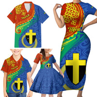 Tafea Day Family Matching Short Sleeve Bodycon Dress and Hawaiian Shirt Sand Drawing Vanuatuan Pattern LT05 - Polynesian Pride
