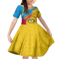 Torba Day Family Matching Long Sleeve Bodycon Dress and Hawaiian Shirt Sand Drawing Vanuatuan Pattern LT05 Daughter's Dress Yellow - Polynesian Pride