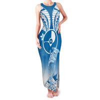 Personalised FSM Yap Constitution Day Family Matching Tank Maxi Dress and Hawaiian Shirt Polynesian Batoids LT05 Mom's Dress Blue - Polynesian Pride