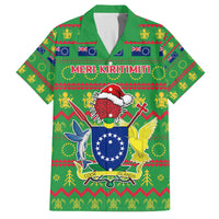 Personalised Cook Islands Christmas Family Matching Puletasi Dress and Hawaiian Shirt Santa Coat Of Arms Meri Kiritimiti LT05 Dad's Shirt - Short Sleeve Green - Polynesian Pride