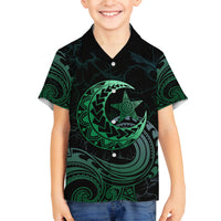 Personalised Polynesia Family Matching Off Shoulder Long Sleeve Dress and Hawaiian Shirt With Islam Crescent And Star LT05 Son's Shirt Green - Polynesian Pride