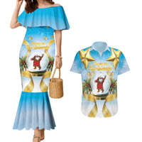 Fiji Christmas Couples Matching Mermaid Dress and Hawaiian Shirt Snow Globe With Fijian Santa LT05 - Polynesian Pride