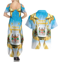 Fiji Christmas Couples Matching Summer Maxi Dress and Hawaiian Shirt Snow Globe With Fijian Santa LT05 - Polynesian Pride