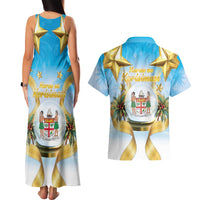 Fiji Christmas Couples Matching Tank Maxi Dress and Hawaiian Shirt Snow Globe With Fijian Santa LT05 - Polynesian Pride