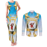 Fiji Christmas Couples Matching Tank Maxi Dress and Long Sleeve Button Shirt Snow Globe With Fijian Santa LT05 - Polynesian Pride