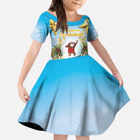 Fiji Christmas Family Matching Long Sleeve Bodycon Dress and Hawaiian Shirt Snow Globe With Fijian Santa LT05 Daughter's Dress Blue - Polynesian Pride