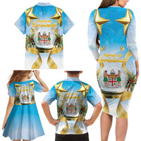Fiji Christmas Family Matching Long Sleeve Bodycon Dress and Hawaiian Shirt Snow Globe With Fijian Santa LT05 - Polynesian Pride