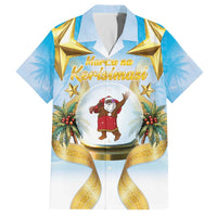 Fiji Christmas Family Matching Off The Shoulder Long Sleeve Dress and Hawaiian Shirt Snow Globe With Fijian Santa LT05 Dad's Shirt - Short Sleeve Blue - Polynesian Pride