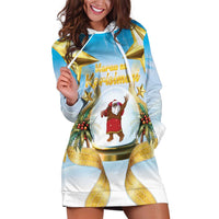 Fiji Christmas Hoodie Dress Snow Globe With Fijian Santa LT05 Blue - Polynesian Pride