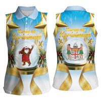 Fiji Christmas Women Sleeveless Polo Shirt Snow Globe With Fijian Santa LT05 - Polynesian Pride