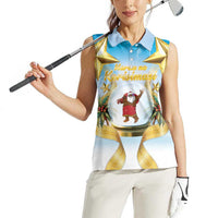 Fiji Christmas Women Sleeveless Polo Shirt Snow Globe With Fijian Santa LT05 - Polynesian Pride