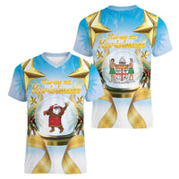 Fiji Christmas Women V-Neck T-Shirt Snow Globe With Fijian Santa LT05 - Polynesian Pride