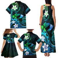 Personalised Hawaii Humuhumu Reef Triggerfish Family Matching Tank Maxi Dress and Hawaiian Shirt Turquoise With Plumeria LT05 - Polynesian Pride
