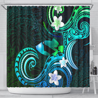 Hawaii Humuhumu Reef Triggerfish Shower Curtain Turquoise With Plumeria LT05 - Polynesian Pride