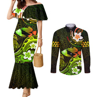 Personalised Hawaii Humuhumu Reef Triggerfish Couples Matching Mermaid Dress and Long Sleeve Button Shirt Reggae With Plumeria LT05 Reggae - Polynesian Pride