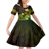 Personalised Hawaii Humuhumu Reef Triggerfish Family Matching Off Shoulder Maxi Dress and Hawaiian Shirt Reggae With Plumeria LT05 Daughter's Dress Reggae - Polynesian Pride