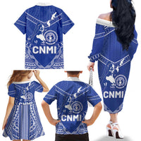 Northern Mariana Islands Family Matching Off The Shoulder Long Sleeve Dress and Hawaiian Shirt Chamorro Warrior Tribal Pattern LT05 - Polynesian Pride