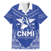 Northern Mariana Islands Family Matching Off The Shoulder Long Sleeve Dress and Hawaiian Shirt Chamorro Warrior Tribal Pattern LT05 Dad's Shirt - Short Sleeve Blue - Polynesian Pride