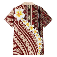 Red Vintage Tonga Ngatu Pattern With Plumeria Family Matching Off The Shoulder Long Sleeve Dress and Hawaiian Shirt LT05 - Polynesian Pride