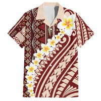 Red Vintage Tonga Ngatu Pattern With Plumeria Family Matching Off Shoulder Short Dress and Hawaiian Shirt LT05 Dad's Shirt - Short Sleeve Red - Polynesian Pride