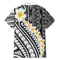 Black Vintage Tonga Ngatu Pattern With Plumeria Family Matching Off The Shoulder Long Sleeve Dress and Hawaiian Shirt LT05 - Polynesian Pride