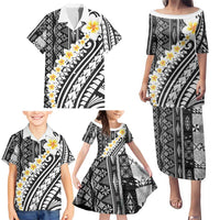 Black Vintage Tonga Ngatu Pattern With Plumeria Family Matching Puletasi and Hawaiian Shirt LT05 - Polynesian Pride