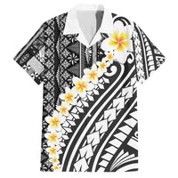 Black Vintage Tonga Ngatu Pattern With Plumeria Family Matching Puletasi and Hawaiian Shirt LT05 Dad's Shirt - Short Sleeve Black - Polynesian Pride