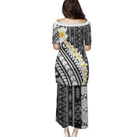 Black Vintage Tonga Ngatu Pattern With Plumeria Family Matching Puletasi and Hawaiian Shirt LT05 - Polynesian Pride
