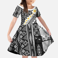 Black Vintage Tonga Ngatu Pattern With Plumeria Family Matching Summer Maxi Dress and Hawaiian Shirt LT05 Daughter's Dress Black - Polynesian Pride