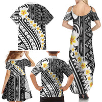 Black Vintage Tonga Ngatu Pattern With Plumeria Family Matching Summer Maxi Dress and Hawaiian Shirt LT05 - Polynesian Pride