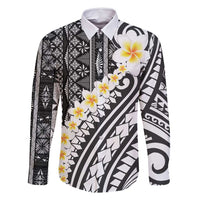 Black Vintage Tonga Ngatu Pattern With Plumeria Family Matching Summer Maxi Dress and Hawaiian Shirt LT05 Dad's Shirt - Long Sleeve Black - Polynesian Pride